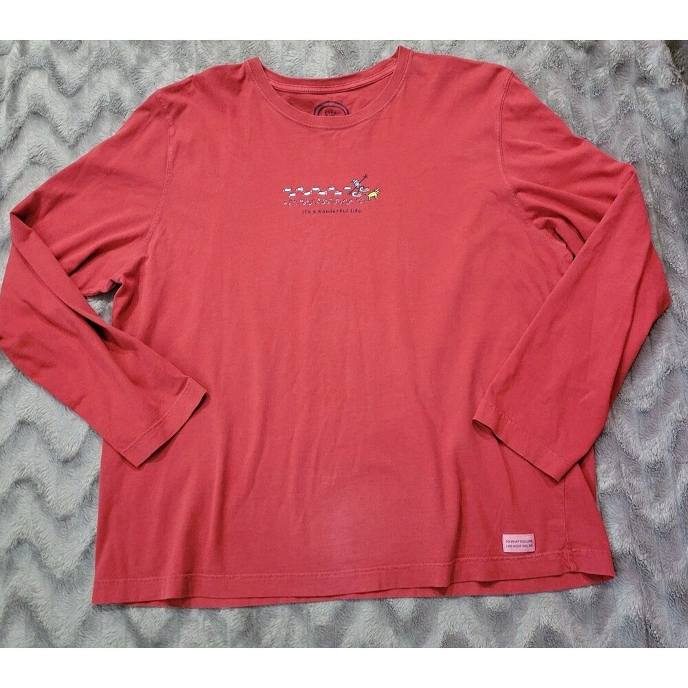 Life Is Good Womens XL Red Orange Wanderful Life Skiing Long Sleeve Shirt